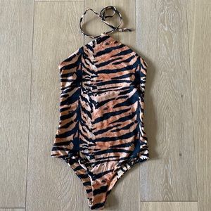 Beach Riot one piece swim. Halter tie, tiger print size small.